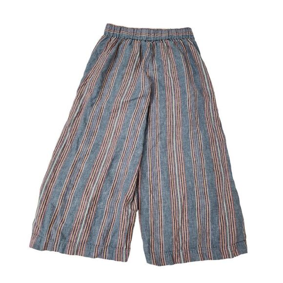 Madewell Pants Small Blue Linen Side-Button Huston Pull-On Crop Rainbow Striped - Picture 8 of 11